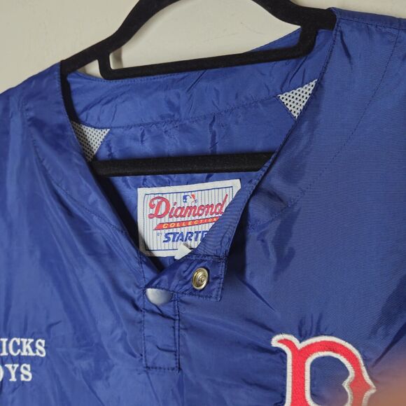 90s Starter Boston Red Sox Pullover XL Diamond Vintage Snap Warmup Jacket Nylon - Picture 2 of 8
